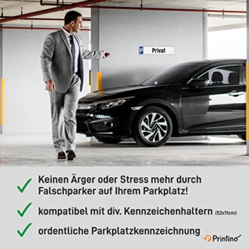 PRINTINO® Parkplatzschild für Privatparkplatz – reflex Kennzeichen mit Wunschtext oder Namen – wetterfest – rückstrahlend – 52x11cm – kompatibel mit Halter und Pfosten - 2