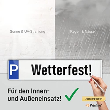 PRINTINO® Parkplatzschild für Privatparkplatz – reflex Kennzeichen mit Wunschtext oder Namen – wetterfest – rückstrahlend – 52x11cm – kompatibel mit Halter und Pfosten - 5