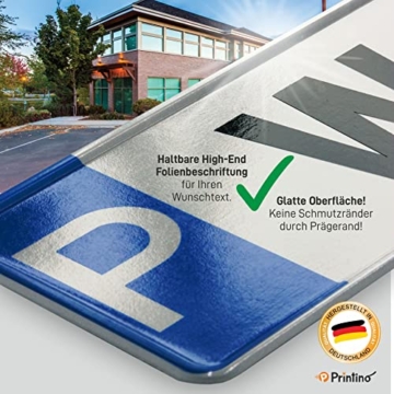 PRINTINO® Parkplatzschild für Privatparkplatz – reflex Kennzeichen mit Wunschtext oder Namen – wetterfest – rückstrahlend – 52x11cm – kompatibel mit Halter und Pfosten - 6
