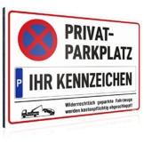 PRINTINO® Privatparkplatz Schild mit Wunschtext, Parkplatzschild aus Alu mit Namen oder Kennzeichen selbst gestalten - Alu-Verbund 30x20 cm 4mm stark, widerrechtliches Parken verboten Hinweis - 1