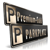 schildEVO 1 Premium Parkplatzschild | GOLD auf Schwarz | 520 x 110 mm | Metallic Wunschtext bis zu 14 Zeichen | Parkplatz-Kennzeichen | Privatparkplatz | DHL-Versand - 1