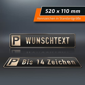 schildEVO 1 Premium Parkplatzschild | GOLD auf Schwarz | 520 x 110 mm | Metallic Wunschtext bis zu 14 Zeichen | Parkplatz-Kennzeichen | Privatparkplatz | DHL-Versand - 6