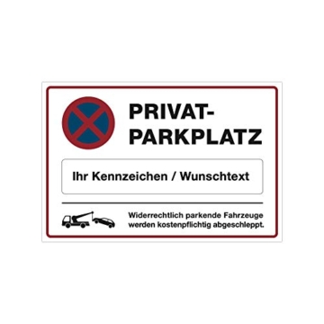stempel-fabrik – Schild "Privatparkplatz" mit individuellem Kennzeichen – Parkverbotsschild für widerrechtliches Parken – wetterfestes Alu-Verbund Hinweisschild (300 x 200 x 4 mm | Weiß) - 1