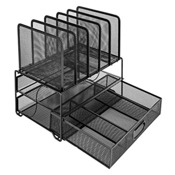 Amazon Basics – Schreibtisch-Organizer aus Metallgeflecht, mit Schublade, doppelter Ablage und 5 senkrechten Bereichen, schwarz - 3
