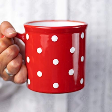 City to Cottage® - Keramik XXL Becher 500 ml | Kaffeebecher | Rot und Weiß | Polka Dots | Handgemacht | Keramik Geschirr | Große Tasse - 2