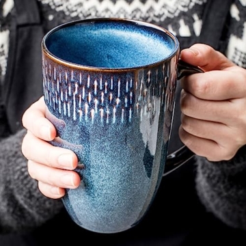 Cteahrow 600 Ml Kaffeetasse aus Keramik, große Milchkaffeetasse, Teetasse, glatte Glasur für Kakao, Latte, Müsli, spülmaschinenfest, mikrowellengeeignet (Blau) - 1