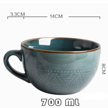 Disoza Groß Tasse 700 ml Keramik Kaffeetasse Müslischalen mit Henkel Kaffeebecher Kaffee Tee Tasse Müsli Suppen Ramen Salat Schale Schüssel Porzellan Kaffee Tasse Suppenschüssel - 6