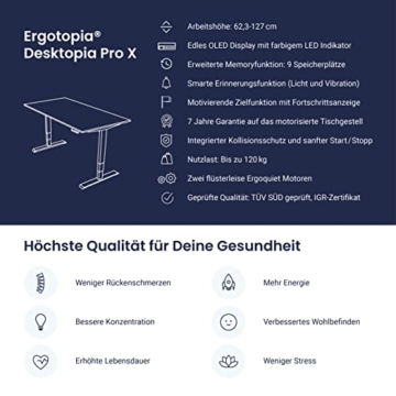 Ergotopia® Desktopia Pro X Elektrisch höhenverstellbarer Schreibtisch 7 Jahre Garantie Ergonomischer Stehtisch mit 9 Speicherplätzen (Schwarz, Gestell Schwarz, 180 x 80 cm) - 5