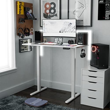 FEZIBO Schreibtisch Höhenverstellbar Elektrisch, 100 x 60 cm Stehschreibtisch mit Memory-Steuerung und Anti-Kollisions Technologie, Weiß Rahmen/Weiß Oberfläche - 2