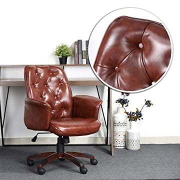Homy Casa Bürostuhl Chefsessel 64 x 61,5 x 90–98 cm - Vintage Glossy Hochglanz PU Kunstleder - Metall - Höhenverstellbar - Drehbare Rollen - Braun - 4