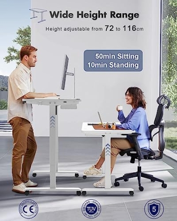 JUMMICO Höhenverstellbarer Schreibtisch 120x60 cm mit USB-Buchse und Kabelwanne, Schreibtisch Höhenverstellbar Elektrisch Verstellbarer Computertisch, Steh-Sitztisch Stehpult Stehschreibtisch(Weiß) - 2