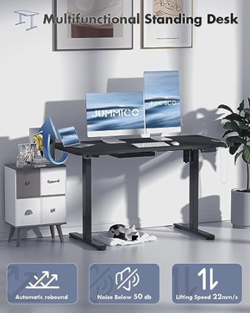 JUMMICO Höhenverstellbarer Schreibtisch 120x60 cm mit USB-Buchse und Kabelwanne, Schreibtisch Höhenverstellbar Ergonomischer Steh-Sitztisch Stehpult mit Rollen (Schwarz) - 3