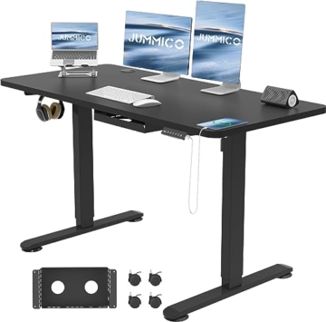 JUMMICO Höhenverstellbarer Schreibtisch 120x60 cm mit USB-Buchse und Kabelwanne, Schreibtisch Höhenverstellbar Ergonomischer Steh-Sitztisch Stehpult mit Rollen (Schwarz) - 1