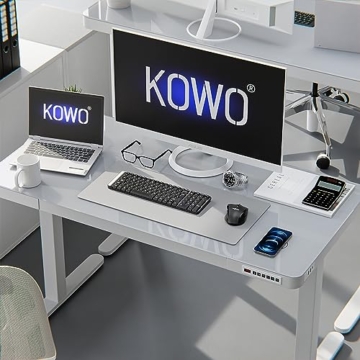 kowo Höhenverstellbarer Schreibtisch Elektrisch, Schreibtischplatte aus Explosionsgeschütztem Glas, 120x60 cm, Ergonomischer Steh-Sitz Computertisch - Weiß - 6