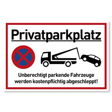 Privatparkplatz Schild Parken Verboten (30x20 cm Kunststoff) - Fahrzeuge Werden kostenpflichtig abgeschleppt - Klares Zeichen für Parkverbot - Parkplatz Schilder Privatgrundstück - 1
