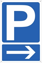 Pubblimania Parkplatzschild mit Pfeil nach rechts aus Aluminiumverbundwerkstoff, 3 mm, für den Außen- oder Innenbereich (Parkplatz rechts 20 x 30) - 1