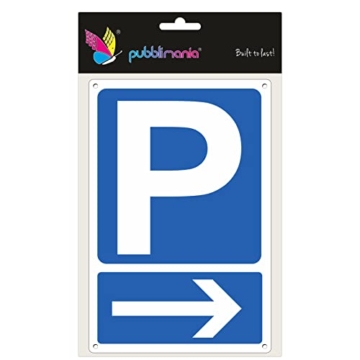 Pubblimania Parkplatzschild mit Pfeil nach rechts aus Aluminiumverbundwerkstoff, 3 mm, für den Außen- oder Innenbereich (Parkplatz rechts 20 x 30) - 5