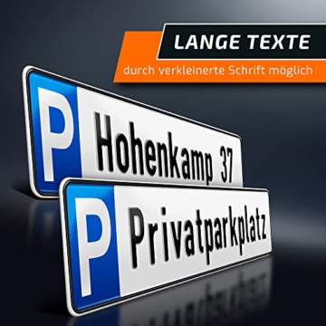 schildEVO 1 Parkplatzschild | 520 x 110 mm | Wunschtext bis zu 14 Zeichen | Parkplatz-Kennzeichen | Privatparkplatz | Individuelle Wunschbeschriftung | DHL-Versand - 2