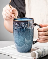 Zibaobeter 600ml Becher Kaffeetasse Retro Keramik Große Kapazität Becher Mit Griff Blau Becher Home Office Geschenk - 1