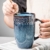 Zibaobeter 600ml Becher Kaffeetasse Retro Keramik Große Kapazität Becher Mit Griff Blau Becher Home Office Geschenk - 1