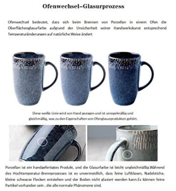 Zibaobeter 600ml Becher Kaffeetasse Retro Keramik Große Kapazität Becher Mit Griff Blau Becher Home Office Geschenk - 9