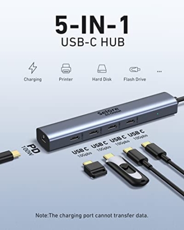 USB C Hub 10Gbps USB Typ C Hub 100W Power Delivery mit 4 Datenports USB C 3.1 Gen2 Ultra Slim Datenhub 5 in 1 USB C Hub auf USB C Adapter für MacBook Pro/Air M2 M1, iPad Air/Pro, Dell, HP, Surface - 4