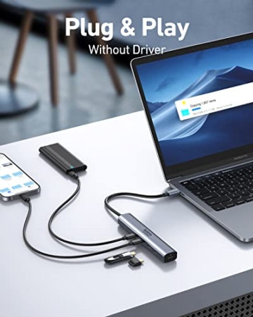 USB C Hub 10Gbps USB Typ C Hub 100W Power Delivery mit 4 Datenports USB C 3.1 Gen2 Ultra Slim Datenhub 5 in 1 USB C Hub auf USB C Adapter für MacBook Pro/Air M2 M1, iPad Air/Pro, Dell, HP, Surface - 6