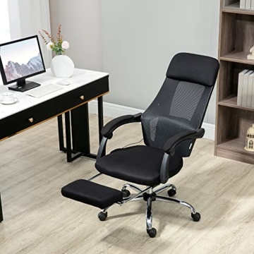 Vinsetto Bürostuhl mit Massagefunktion, Massagestuhl mit 2 Vibrationspunkten, Computerstuhl mit Liegefunktion, Fußstütze, USB-Schnittstelle, Schreibtischstuhl mit Mesh-Gewebe, Schwarz - 9