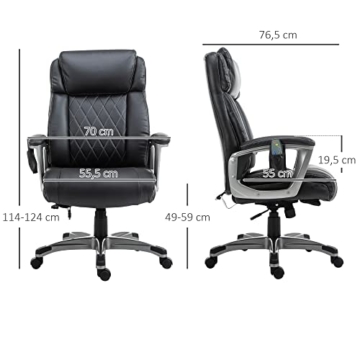 Vinsetto Massage-Bürostuhl 6-Punkt-Massage-Drehstuhl ergonomischer Stuhl Einstellbare aus Kunstleder mit gewölbter Kopfstütze und Armlehne Schwarz 70 x 76,5 x 114-124 cm - 3