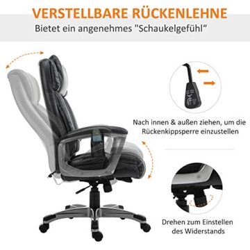 Vinsetto Massage-Bürostuhl 6-Punkt-Massage-Drehstuhl ergonomischer Stuhl Einstellbare aus Kunstleder mit gewölbter Kopfstütze und Armlehne Schwarz 70 x 76,5 x 114-124 cm - 4