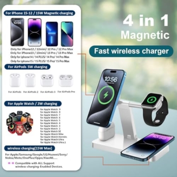 4in1 Magnetisches Kabelloses Ladegerät,kompatibel mit Magsafe Ladegerät für iPhone 15/14/13/12,15W Faltbare schnelle Ladestation für Apple Watch Ultra/9/8/7/6/5/4 und Airpods (Kein Stecker) - 3