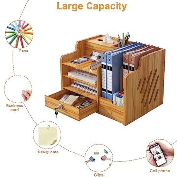Catekro Schreibtisch-Organizer aus Holz mit Schublade, Aufbewahrungsbox Schreibtisch, Ordnungssystem Schreibtisch Braun(39x29x28cm) - 2