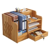 Catekro Schreibtisch-Organizer aus Holz mit Schublade, Aufbewahrungsbox Schreibtisch, Ordnungssystem Schreibtisch Braun(39x29x28cm) - 1
