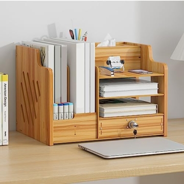 Catekro Schreibtisch-Organizer aus Holz mit Schublade, Aufbewahrungsbox Schreibtisch, Ordnungssystem Schreibtisch Braun(39x29x28cm) - 8