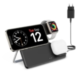JoyGeek Ladegerät mit MagSafe, 3 in 1 Ladestation für Apple Watch und für iPhone 15/14/13/12/Plus/Pro Max, Faltbar Charging Station für iWatch 2-Ultra 2, Wireless Charger für AirPods 2-Pro 2-Schwarz - 1