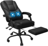 JUMMICO Leder-Bürostuhl mit Massagefunktion, Bürostuhl mit Fußstütze, Hochlehner 135° Computerstühle, Bürostühle mit 360°-Drehrollen für Zuhause, Schwarz - 1