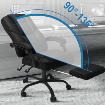 JUMMICO Leder-Bürostuhl mit Massagefunktion, Bürostuhl mit Fußstütze, Hochlehner 135° Computerstühle, Bürostühle mit 360°-Drehrollen für Zuhause, Schwarz - 3
