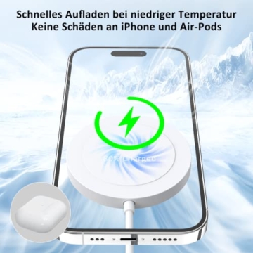 Mag-Safe Ladegerät Wireless Charger für iPhone: Magnet Ladestation Induktive kabellos Ladepad Kompatibel mit iPhone 15 14 13 12 und Air-Pods 3 2 Pro mit 20W Schnelles Adapter - 5