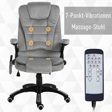 Vinsetto Massagesessel Chefsessel mit Massagefunktion höhenverstellbarer Drehstuhl ergonomischer Gamingstuhl Bürostuhl Massage Grau 67 x 74 x 107-116 cm - 5