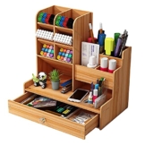 Holz-Schreibtisch-Organizer, DIY, Schreibtisch-Organizer, große Kapazität, Schreibwaren-Aufbewahrungsbox mit Schublade für Zuhause, Büro und Schule (B17 Kirschfarbe) - 1