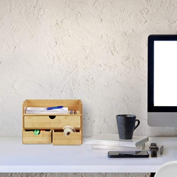 Relaxdays Organizer, Bambus Briefablage, Schubladen für Büro Utensilien, Ordnungssystem Schreibtisch, Natur, H x B x T: ca. 21 x 30 x 20 cm - 3